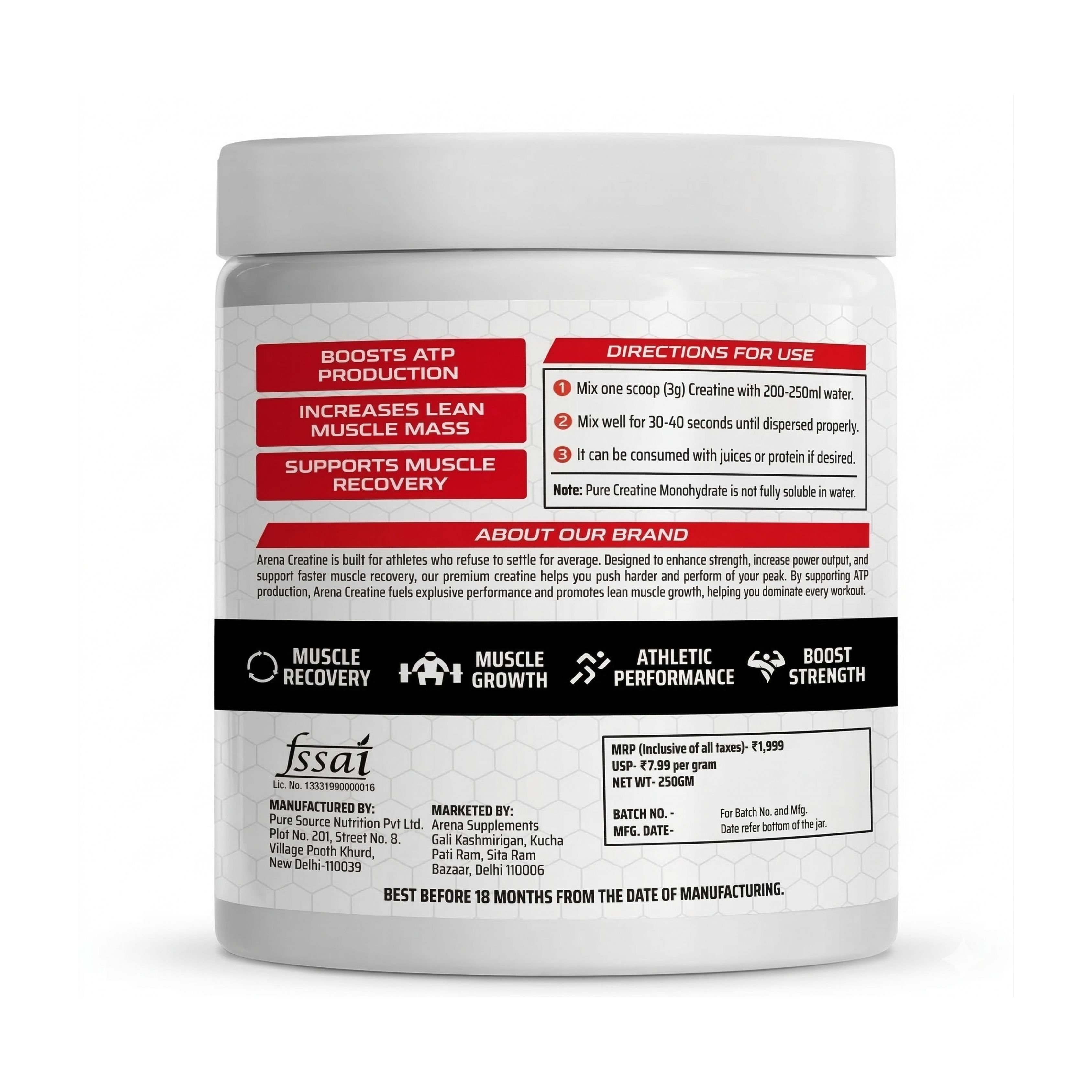 Ultra Micronised Creatine Monohydrate Greenapple (250g,83 Servings)